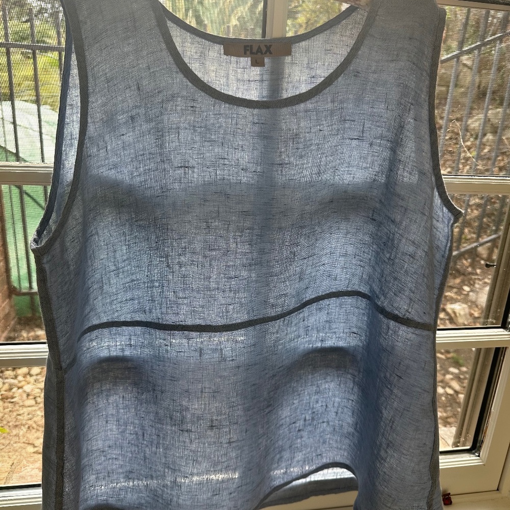 FLAX 100% Sheer Blue Linen Top-EUC/L - Picture 7 of 7